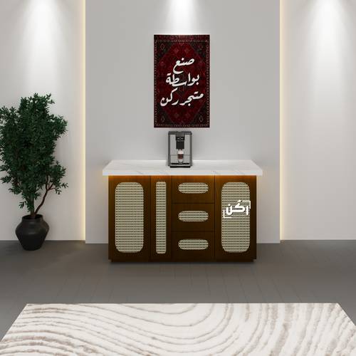 كورنر كوفي بالراتان لون بني كهرماني - موديل 3410