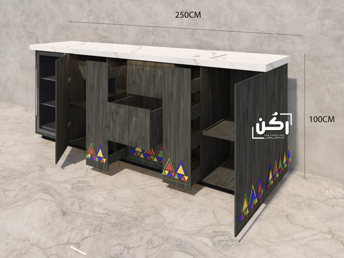 كورنر كوفي نقش جنوبي ميلامين رمادي حجم كبير - موديل 1090