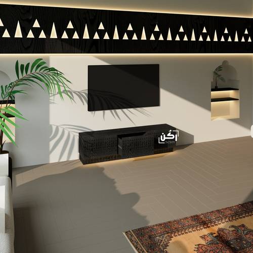 طاولة تلفاز تراثية نجدية - لون اسود سنديان - موديل 4050
