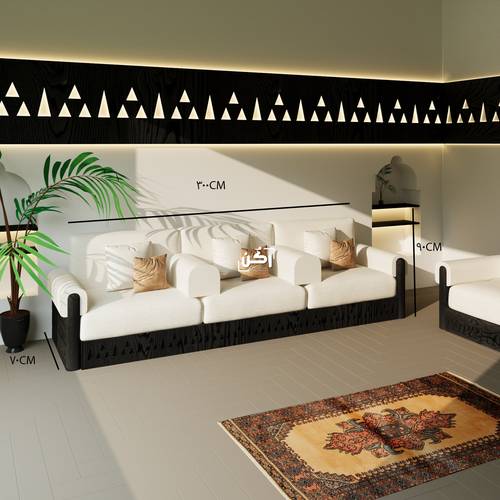 كنب مجلس نجدي تراثي – ثلاثة أنفار - لون اسود سنديان - موديل 4050
