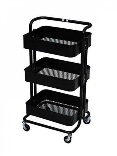 3-Tier Trolley Cart with Black Metal Mesh Shelves