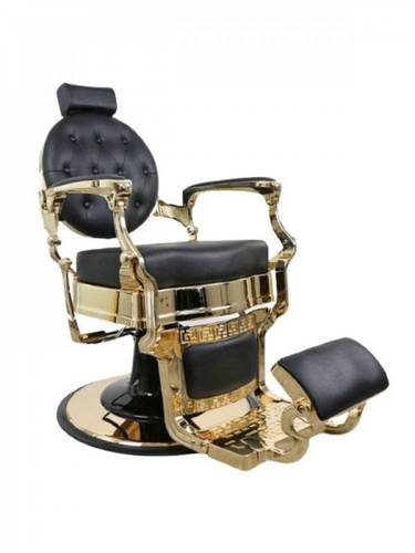 Elegant Premium Men's Barber Chair – Black with Gold Metal Frame
