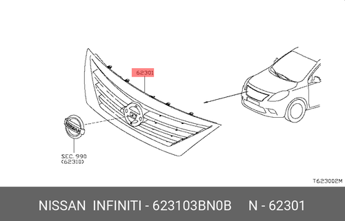Original front grille for Nissan Sunny 2015/2022