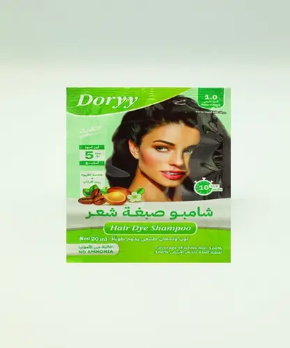 Dory Shampoo for White Hair Dye with Olive Oil Extract, Black Color, 20ml Sachet