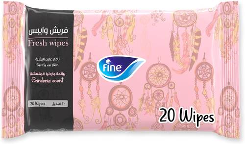 Fine Fresh Wipes, soft on the skin, with a refreshing gardenia scent - 20 wipes