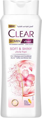 Clear Women Shampoo & Conditioner, 2 in 1 Anti-Dandruff, Softness & Shine for 3x More Hair, 600ml