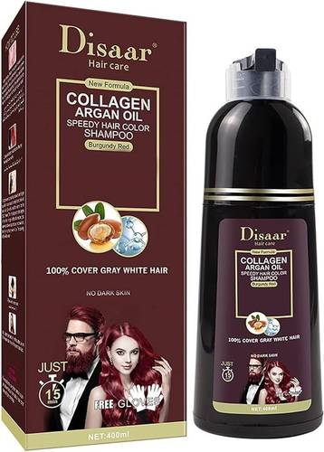 Disaar Speedy Hair Dye Shampoo for 100% White and Grey Coverage, Easy to Use and Long-Lasting Color (Burgundy Red) 400ml