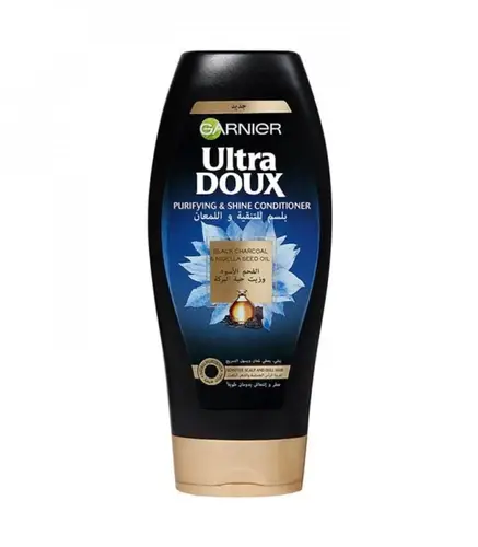 Garnier Ultra Doux Purifying and Shining Conditioner with Black Charcoal Extract and Black Seed Oil for Sensitive Scalp and Dull Hair 400ml