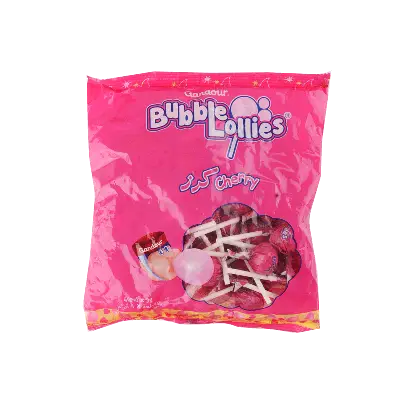 Gandour Cherry Flavored Lollipop Candy with Bubble Gum Filling 35 Pieces