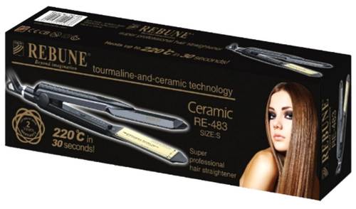 REBUNE Ceramic Hair Straightener 50W - 4 Temperature Settings - Black Color Model No. RE-484
