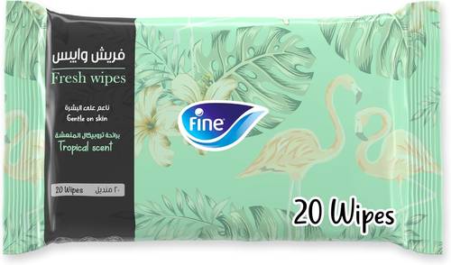 Fine Fresh Wipes, soft on the skin, with a refreshing tropical scent - 20 wipes