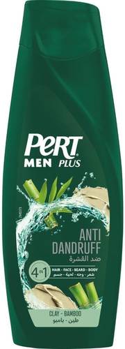 Pert Plus Men Anti-Dandruff Shampoo with Clay & Bamboo Extract 4 in 1 for Hair, Face, Beard & Body 360ml