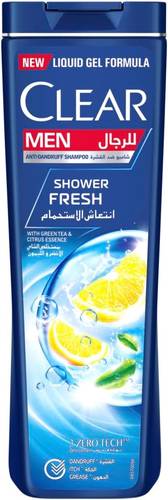 Clear Men Anti-Dandruff Shampoo, Shower Fresh with Green Tea & Lemon Extract, 190 ml
