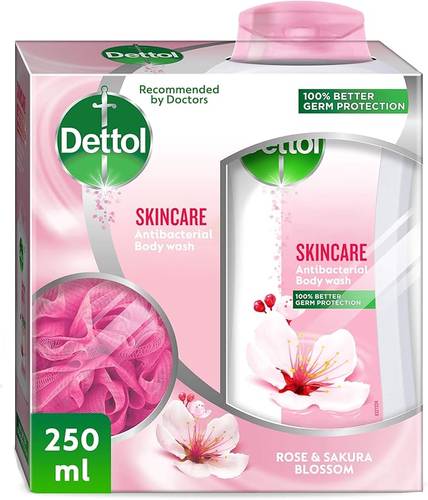 Dettol Body Wash for Skin Care with Rose & Sakura Blossom and Loofah - 250ml