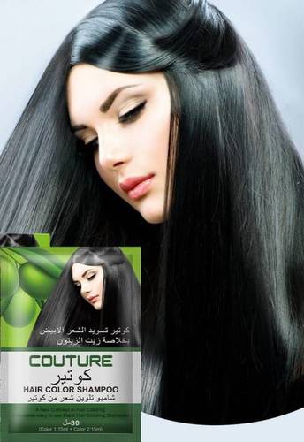 Couture White Hair Dye Shampoo with Olive Oil Extract, Black Color, 30ml Sachet