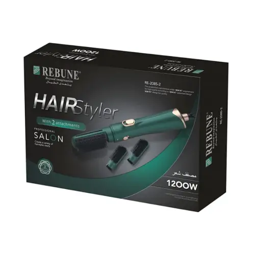REBUNE Hair Styler with Two Brushes and Heat Settings, 1200 Watts, Model RE-2085-2, Green Color