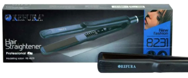REFURA Women's Hair Straightener with Ceramic Coated Plates, Fast Heating, Portable, Black Color RE-8231