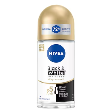 NIVEA Invisible Silky Smooth Black & White Roll-On Deodorant for Women - 50ml
