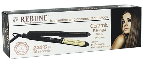 REBUNE Ceramic Hair Straightener 50W - 4 Temperature Settings - Black Color Model No. RE-484