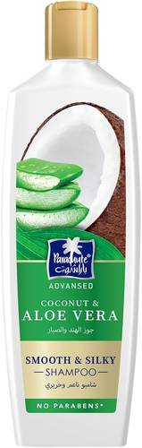 Parachute Advansed Smooth & Silky Shampoo with Aloe Vera and Coconut Nourishes and Provides Shinier Hair and Repairs Damaged and Split Hair with 0% Harmful Chemicals Formula 340ml
