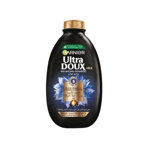 Garnier Ultra Doux Balancing Shampoo with Black Charcoal Extract and Black Seed Oil for Oily Scalp and Dry Ends 400ml