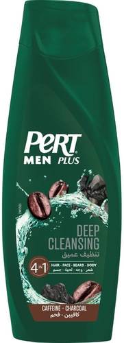 Pert Plus Men Deep Cleansing Caffeine & Charcoal 4-in-1 Shampoo for Hair, Face, Beard & Body 360ml