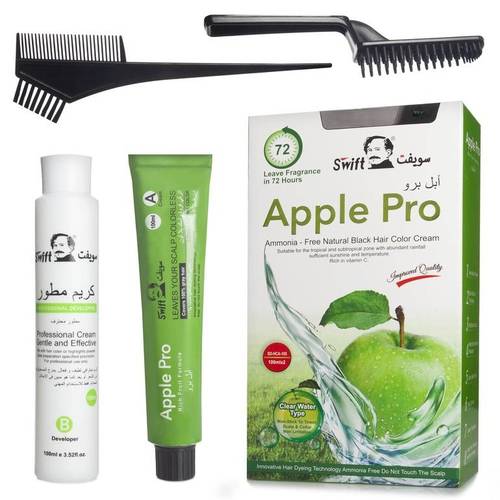 Swift Apple Pro Plus Advanced 100% Grey Coverage Cream Hair Colour No. 2 Deep Black 100ml