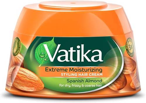 Vatika Hair Styling Cream and Ultra Moisturizing Hair Cream with Spanish Almond Extract for Dry, Frizzy and Coarse Hair 140 ml
