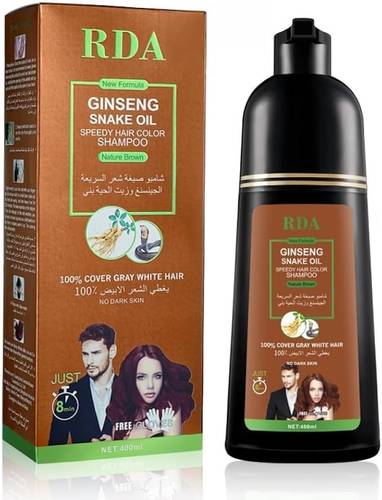 RDA Instant Hair Dye Shampoo with Ginseng and Snake Oil, Brown Color 400 ml