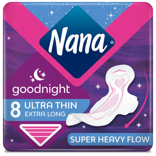 Nana Maxi Sanitary Pads with Wings, Extra Thick and Long - 8 Pads