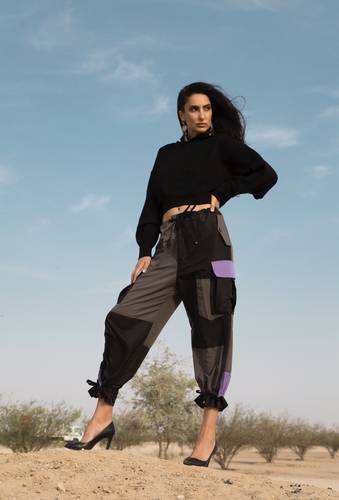  Casual chic pants black gray and purple 