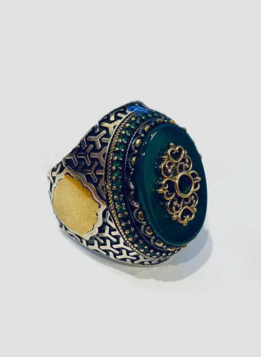 خاتم فضة 925 فص اخضر