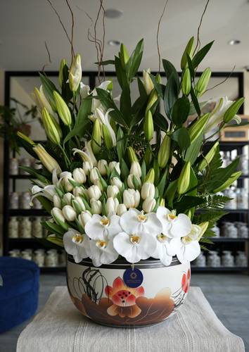  Ceramic vase mix flowers