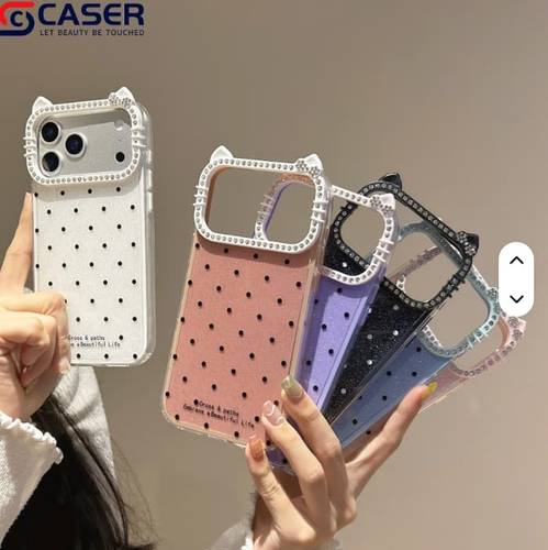 غطاء هاتف كرتوني لامع 2 في 1 مع إطار كاميرا مزين بشكل لطيف لهواتف iPhone