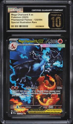 بطاقة بوكيمون Mega Charizard X ex Special Illustration Rare 125 094 Phantasmal Flames - CGC Pristine 10