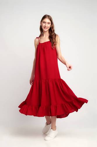Cherry Blossom Red Linen Maxi Dress