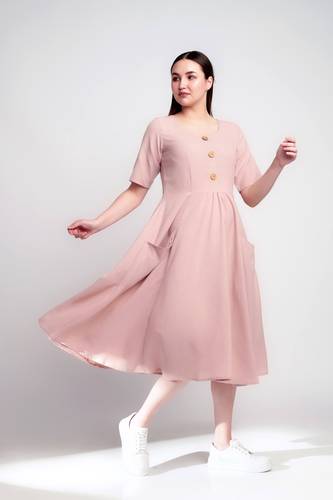 Nude Blush linen Midi Front Pocket Dress