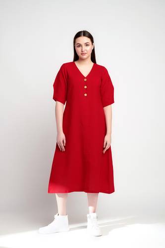 Red Dahlia Linen Dress