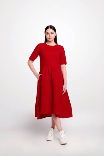 Cherry Crush Red Linen High-Low Dress