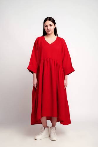 Ruby Breeze Free-Flow Linen Dress Free size