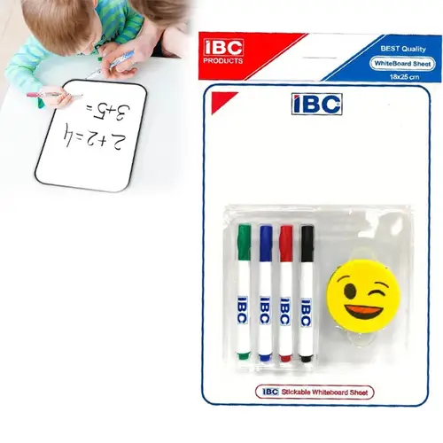 لوح كتابة أبيض من IBC – مقاس 18×25 سم مع 4 أقلام ومسّاحة