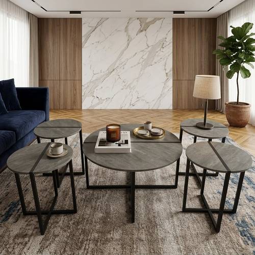 طقم 4 +1 طاولات دائري مقسم GRAY مودرن DY184