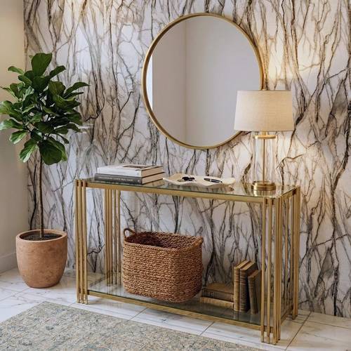 كنسول استيل دورين 120*40*80 GOLD+GLASS - KD241