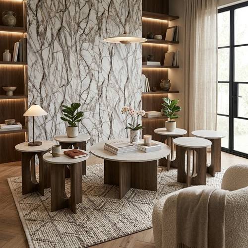 طقم 6+1 طاولات محفور دائري GRAY+LIYT مودرن DY157