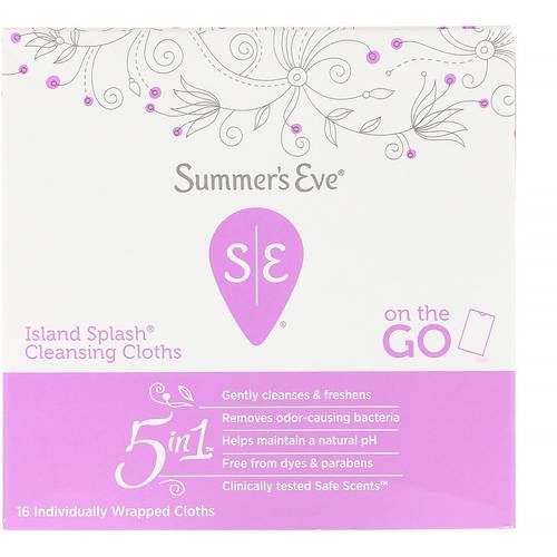 Summer's Eve, 5 in 1 Cleansing Cloths, Island Splash, 16 Individually Wrapped Cloths.