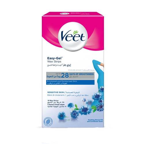 VEET EASY-GEL WAX STRIPS UP TO 28 DAYS OF SMOOTHNESS SENSITIVE SKIN 20WAX STRIPS