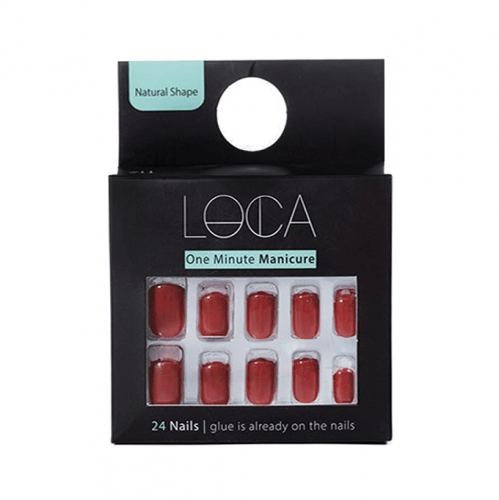 Loca Press On Nails Deep Red Natural Shape-11