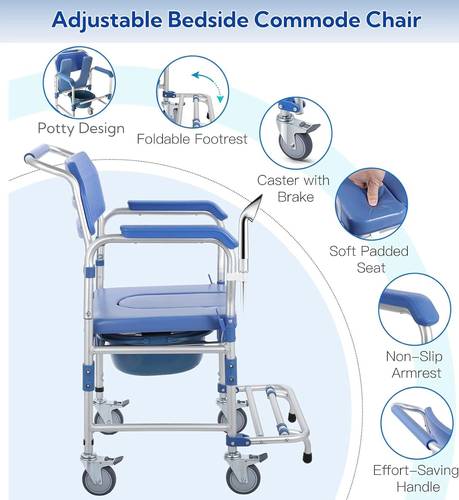 Bedside Commode Wheelchair with Moveable Potty JLC00302