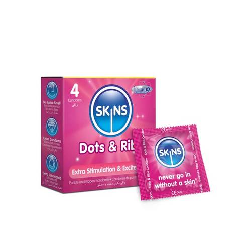 SKINS ASSORTED NATURAL DOTS AND RIBS ULTRA THIN 4 CONDOMS