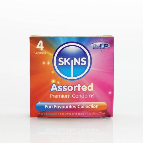 SKINS FLAVOURED 4 CONDOMS MINT BUBBLEGUM BABANA STRAWBERRY